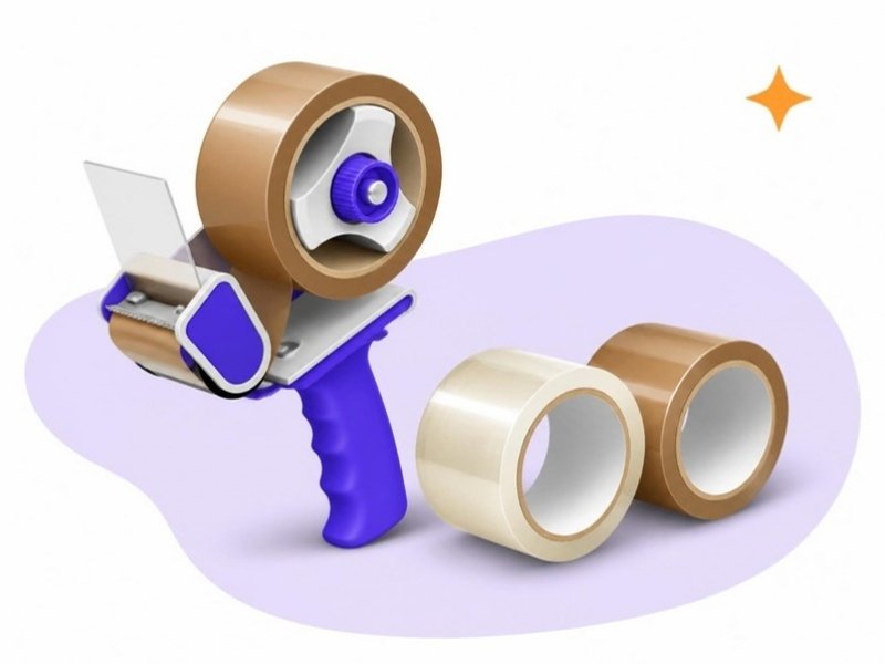 Illustration: tapedispenser med pakketape og to ruller tape